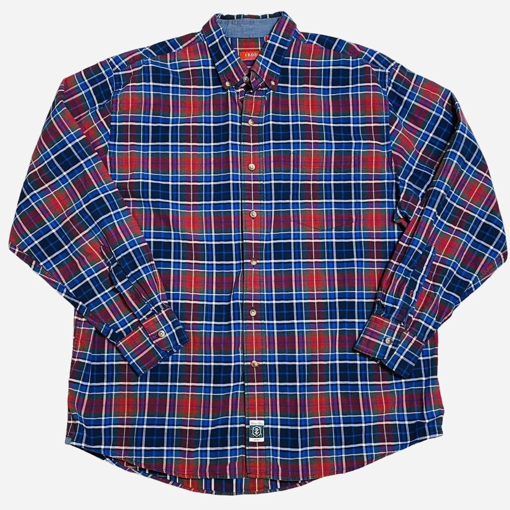 IZOD Heritage Tartan Red/Blue/Green/White Plaid Long Sleeve Button Down Men’s XL